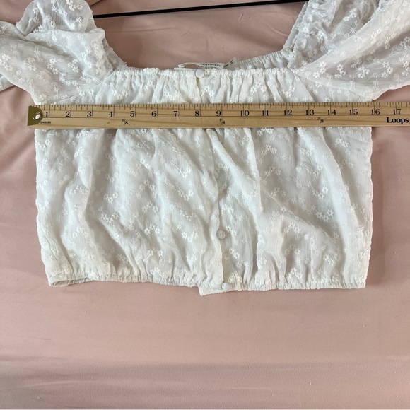 Heatherly Cottage Eyelet‎ Crop Top Balloon Sleeve Peasant Embroidered Size XSP - Picture 11 of 12